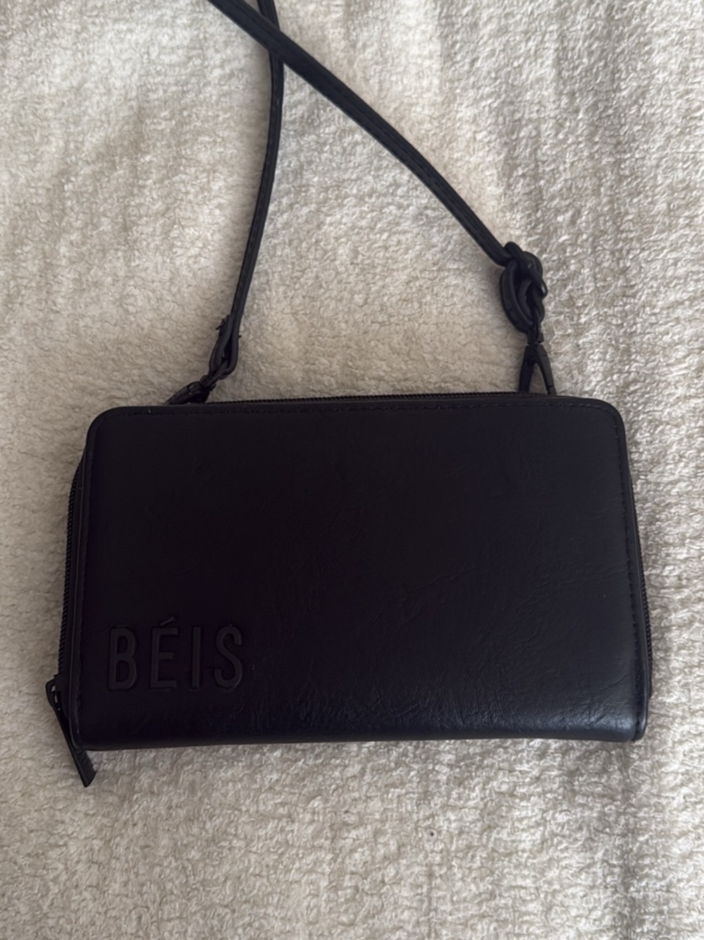 Black Leather Crossbody Wallet beis